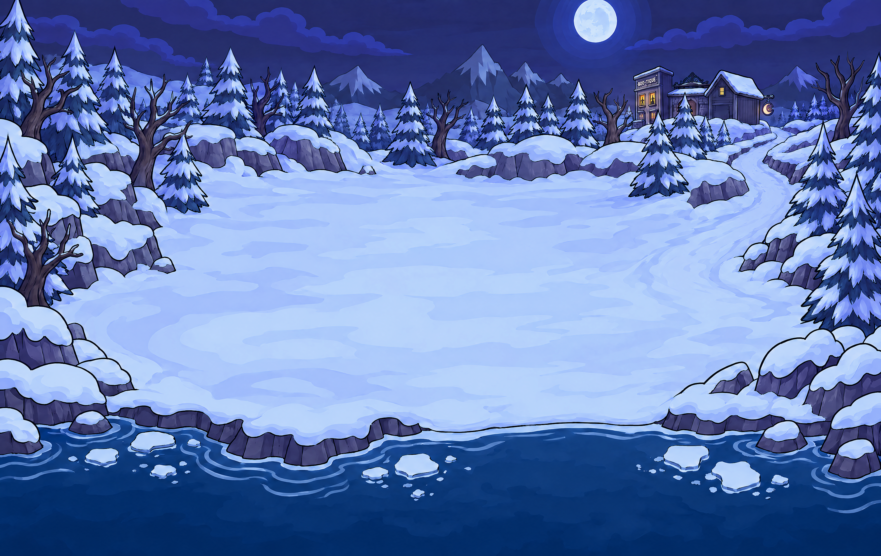 Ghost Town Online snowy night plaza